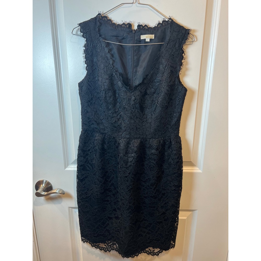 Shoshanna Womens Cocktail Dress Floral Eyelash Lace Black Size 4